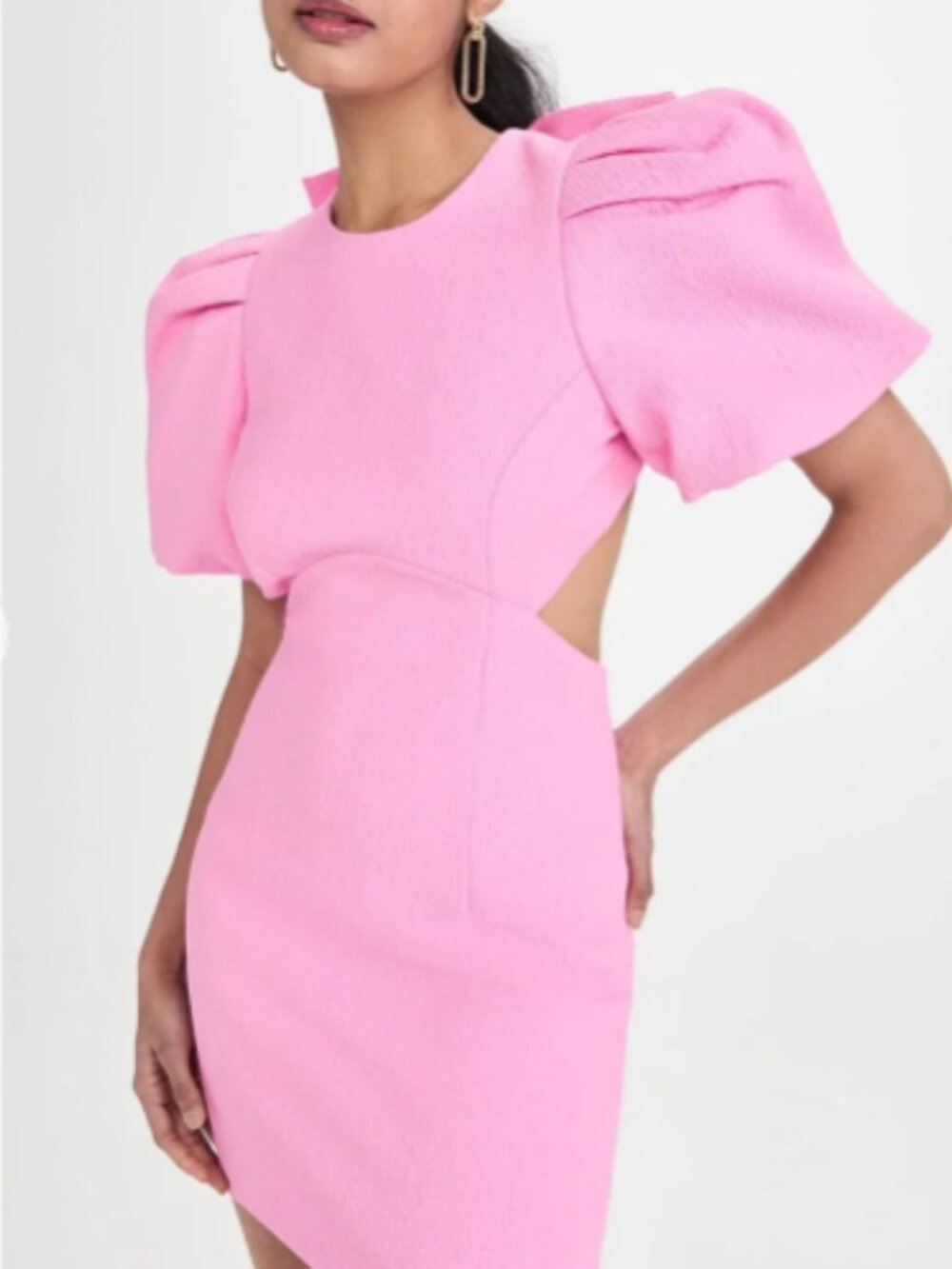 ✨Rebecca Vallance Jaclyn Bubble Gum Pink Puff Sleeve Cutout Mini Dress Size 12✨
